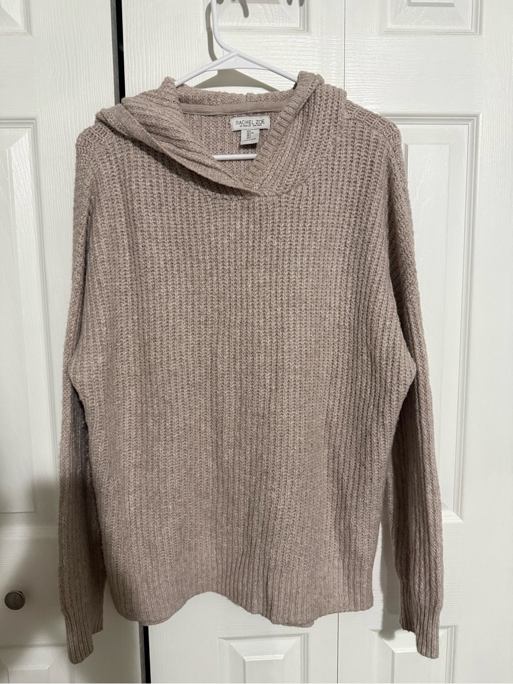 Rachel Zoe Taupe Hooded Waffle Knit Sweater